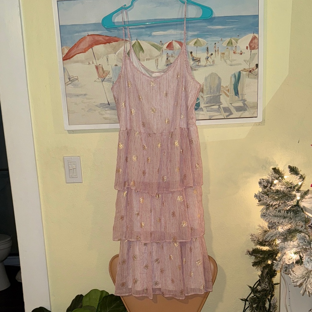 LC (Lauren Conrad) Pink Tiered Dress with Gold Accents